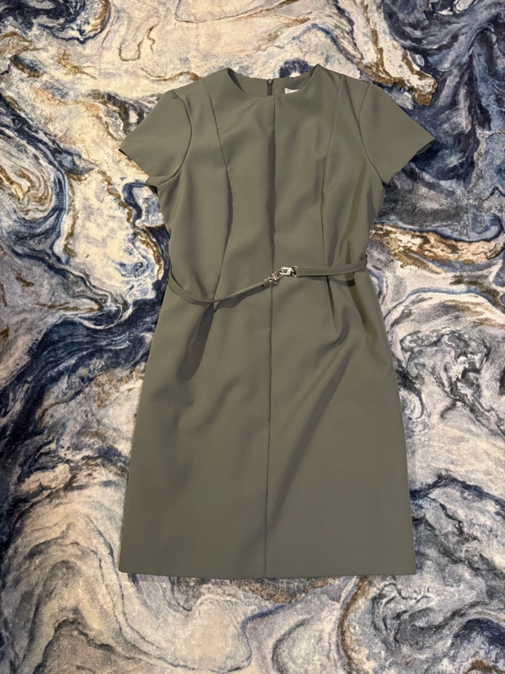 H&M Olive Green Midi Sheath Dress with Slim Belt